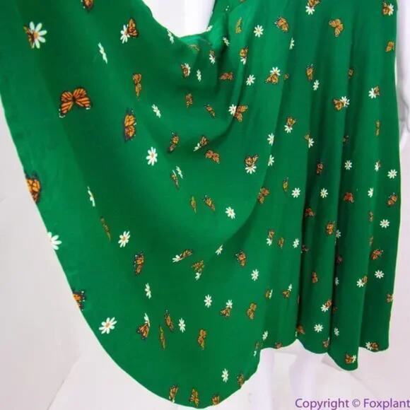 Unique Vintage X GB Butterfly And Daisy Flowers Green Dress, size L - Picture 6 of 16